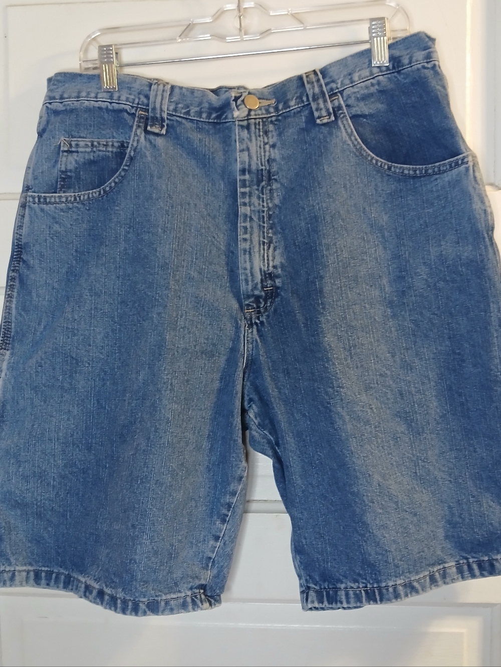 Wrangler Mens 36 Carpenter Denim Shorts Utility Workwear Blue Excellent Shape